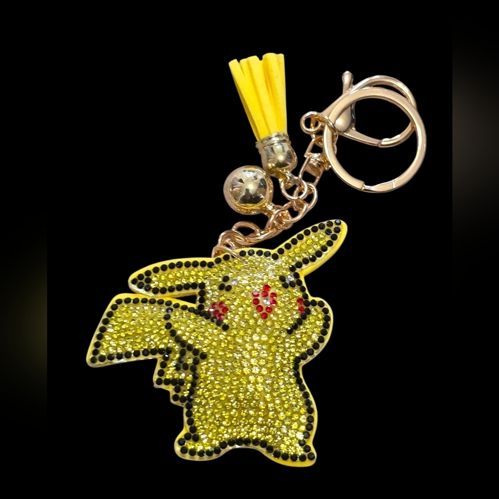 Yellow Pikachu Bag Charm Keychain with Rhinestones